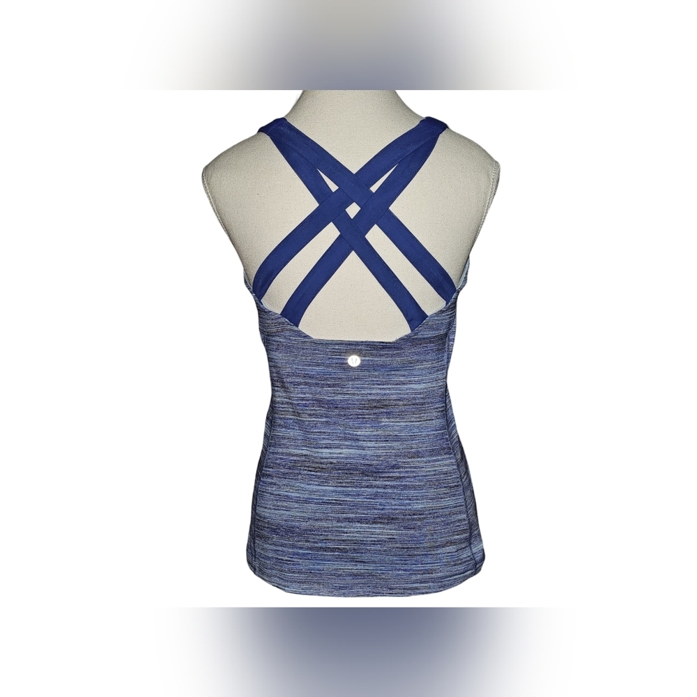 Lululemon Enhearten Tank Top Blue Strappy Back Camo Space Dye Racerback Sz 8 - Picture 5 of 15
